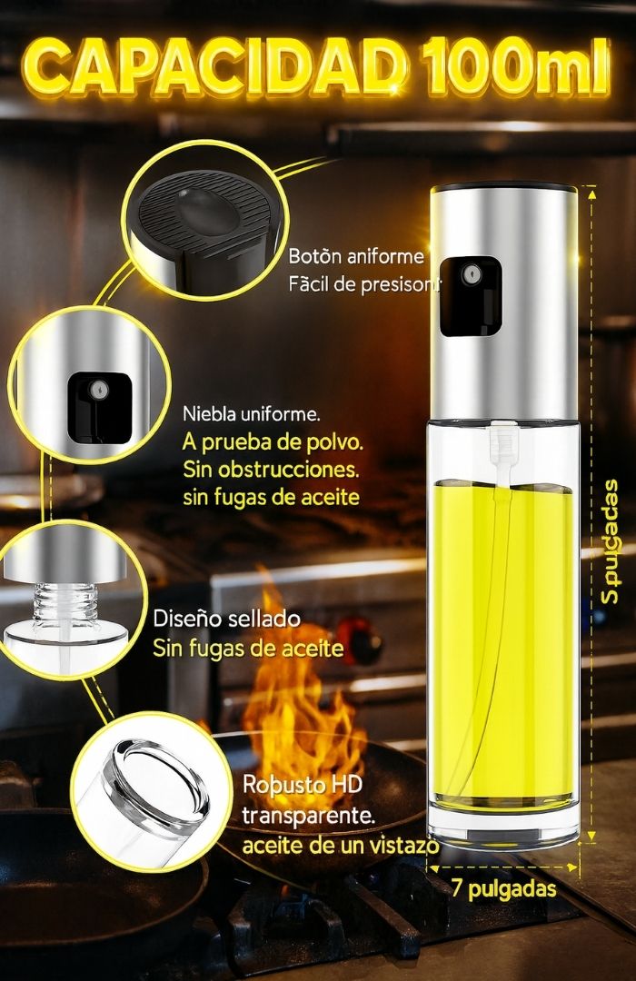 🛢️✨ DISPENSADOR DE ACEITE PREMIUM 100ML  BOTELLA DE VIDRIO CON SPRAY PERFECTA PARA TU COCINA 🌟